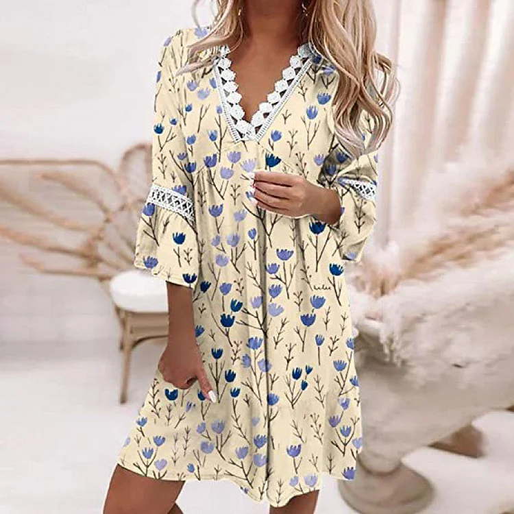 Fashion Loose Vintage Sexy Lace Boho Party Elegant Casual Dress