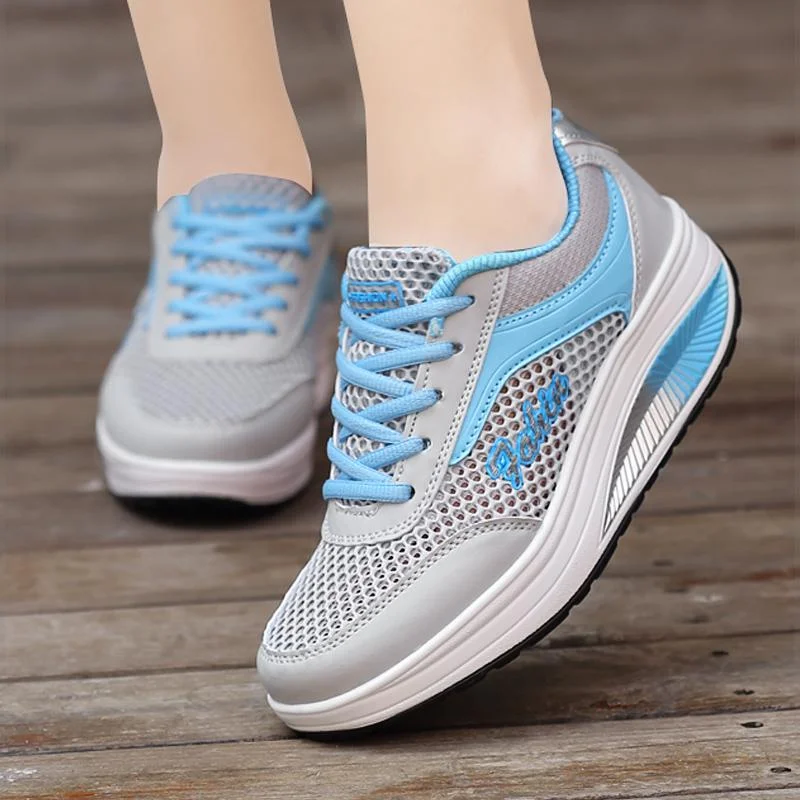 Women Platform Shoes Walking Shoes Casual Sport Fashion Height Increasing Woman Breathable Air Mesh Swing Wedges Sneakers