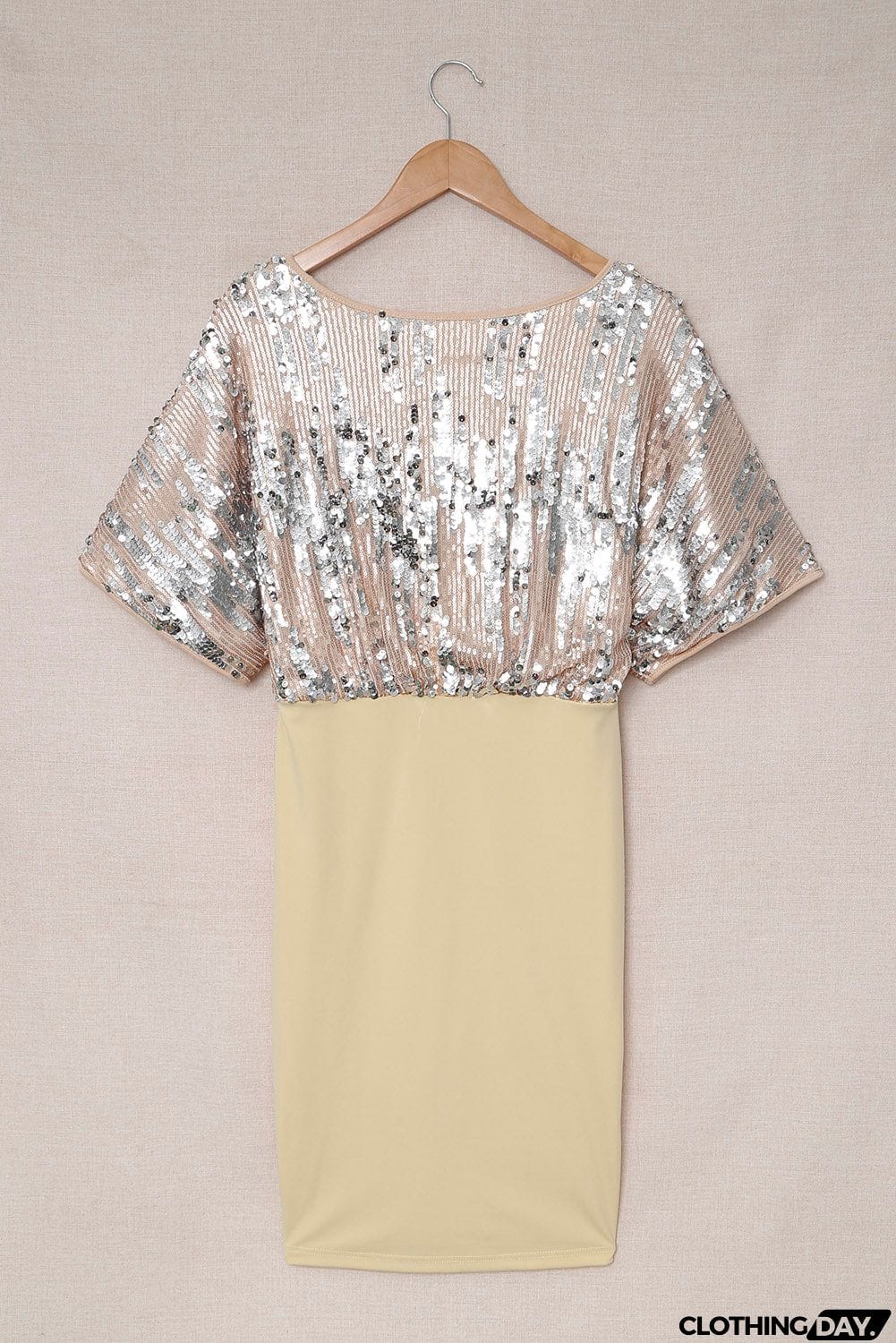 Apricot Sequin Batwing Top Midi Dress