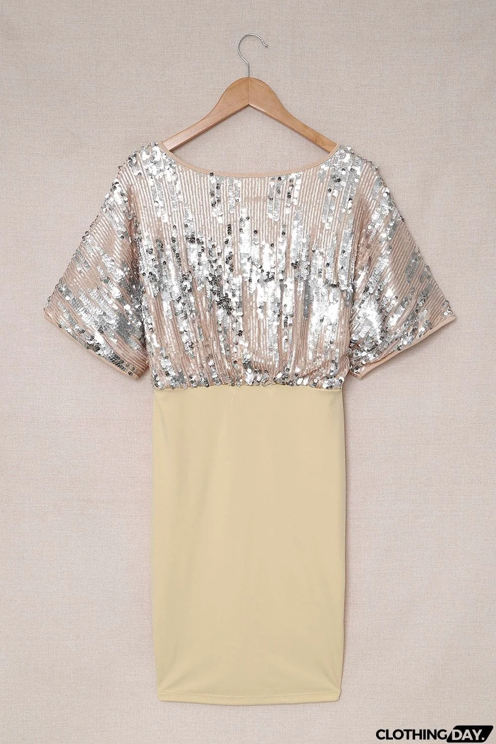Apricot Sequin Batwing Top Midi Dress
