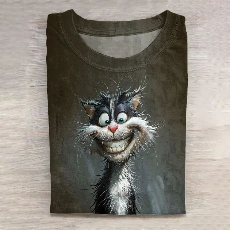Cat Print Short Sleeve Casual T-Shirt