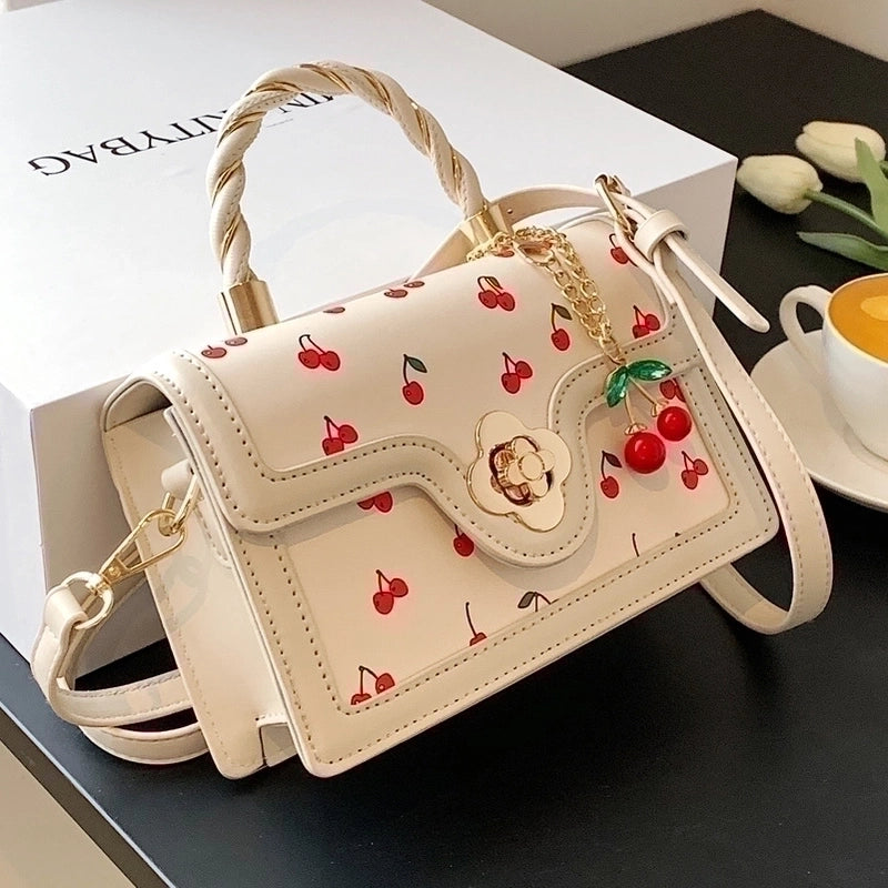 Women’s Pu Leather Fruit Fashion Metal Button Square Buckle Handbag Crossbody Bag