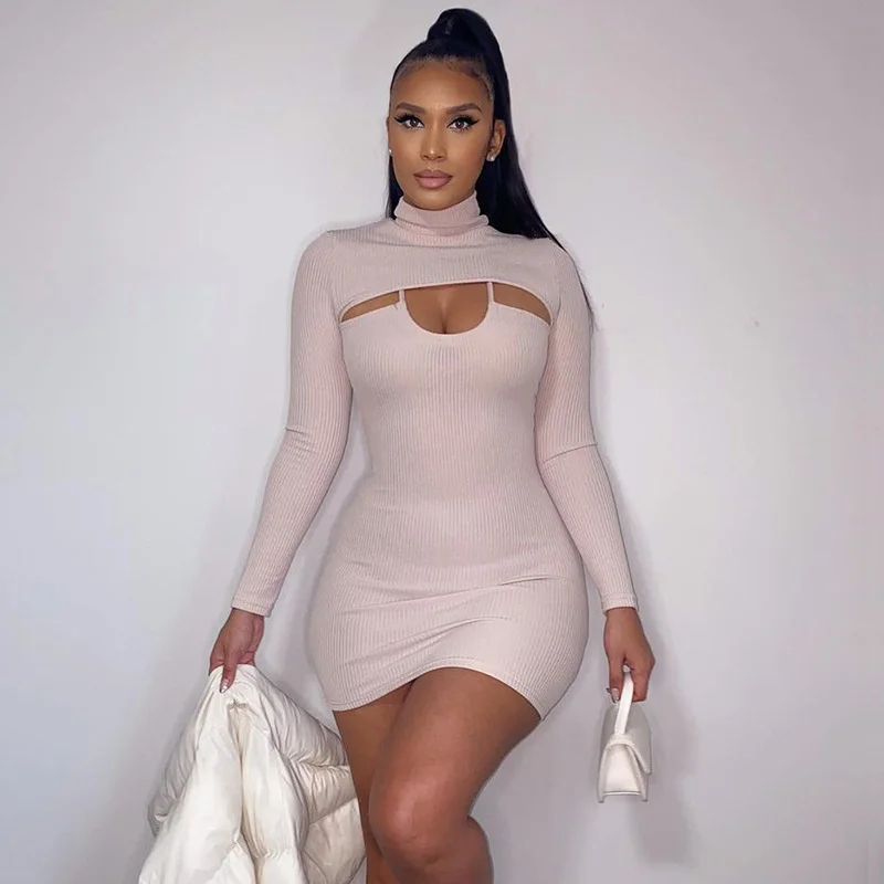 Uveng Uveng Color Autumn Tight Show Thin Sling High Collar Two Sets Of Women's Dress Woman