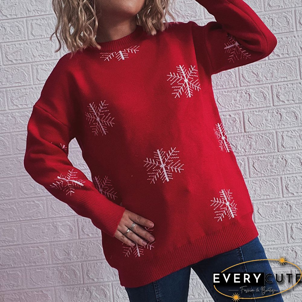 Red Snowflake Print Thicken Christmas Sweater