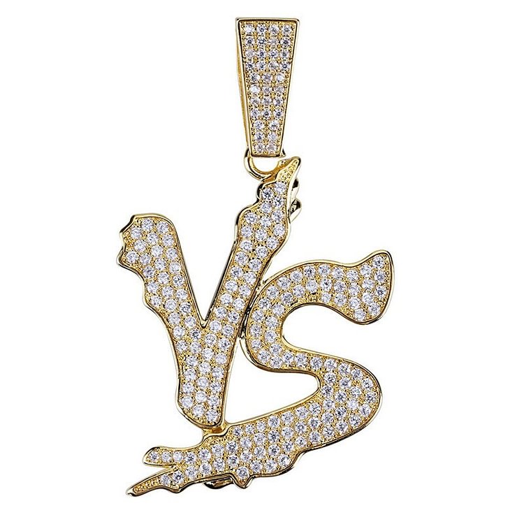 Letter VS Battle Pendant Gold Plated Iced Out Necklace