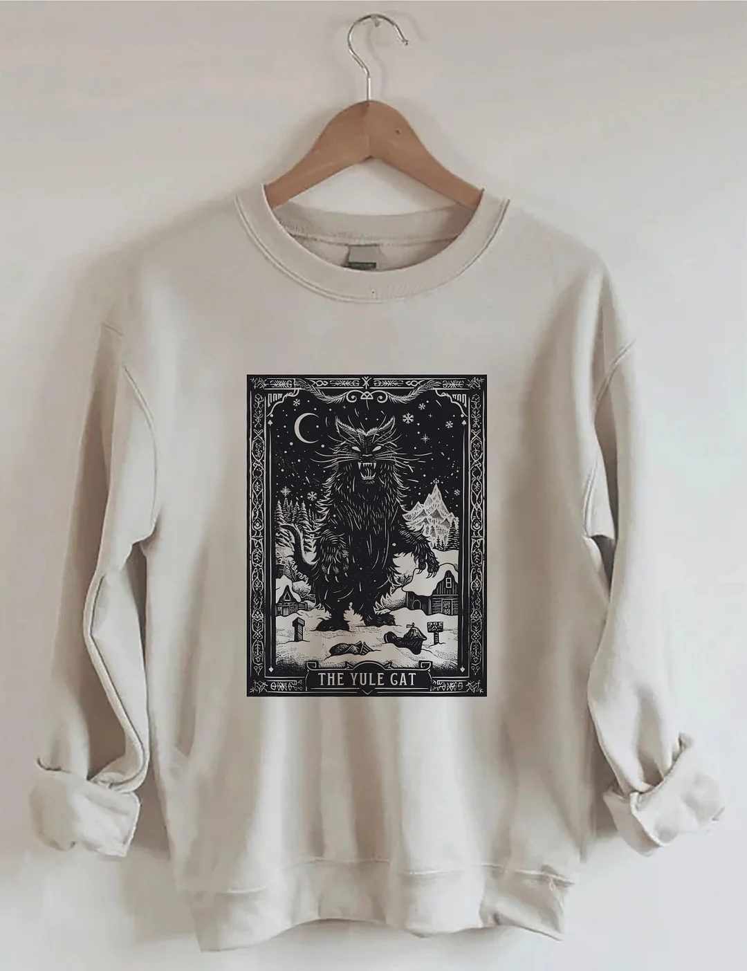 The Yule Cat Tarot Card Goth Christmas Sweatshirt
