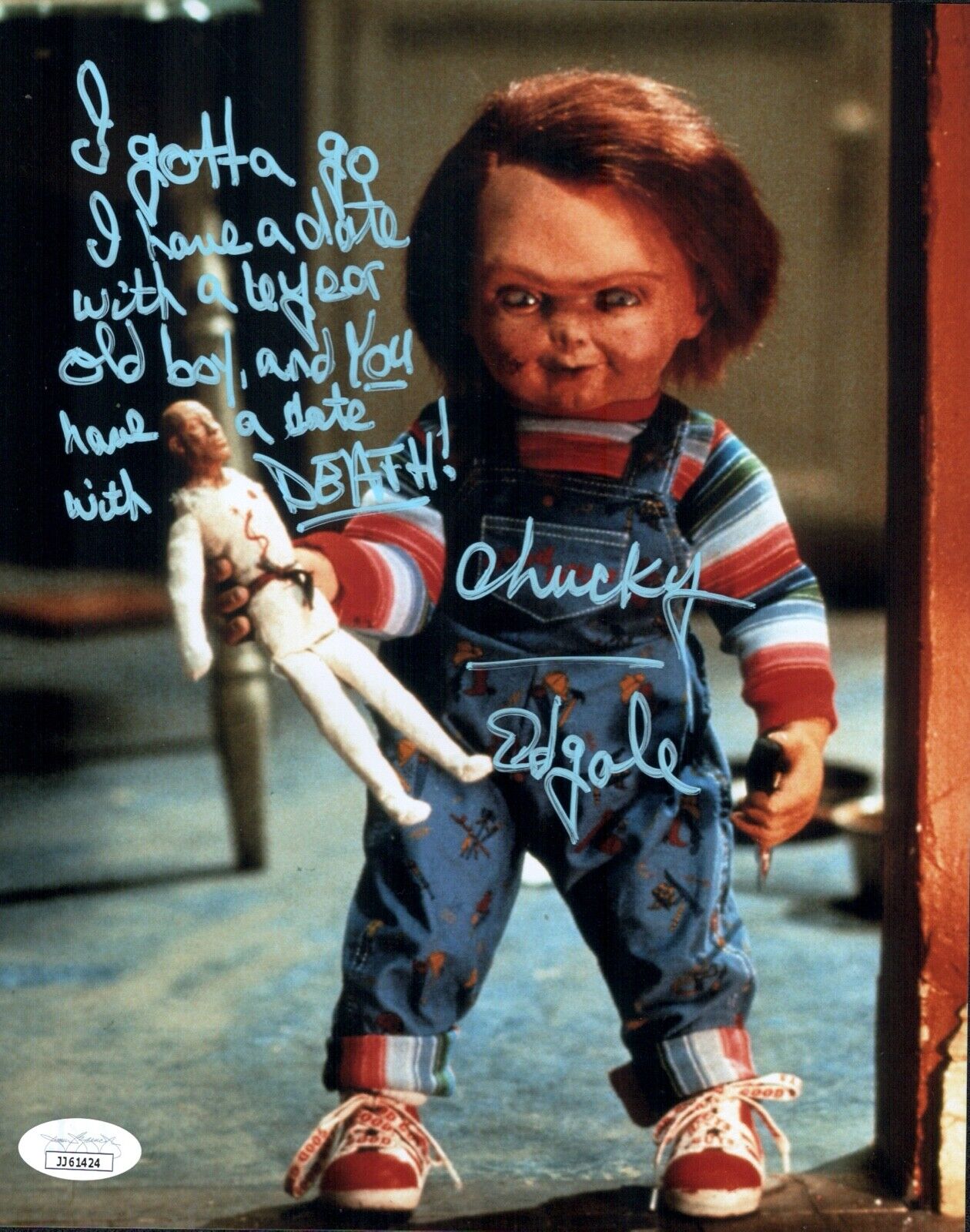 ED GALE Signed CHUCKY 8x10 Photo Poster painting Child's Play In Person Autograph JSA COA Cert