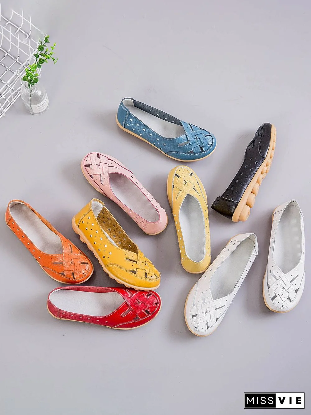 Hollow Leather Soft Sole Shoes