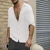 Gioiacombo™ Camicia da uomo in cotone e lino con tasche