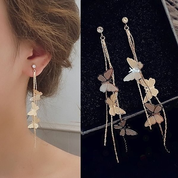 UsmallLifes King Women Trendy Butterfly Tassel Pendant Earrings Versatile Elegant Temperament Eardrop US Mall Lifes