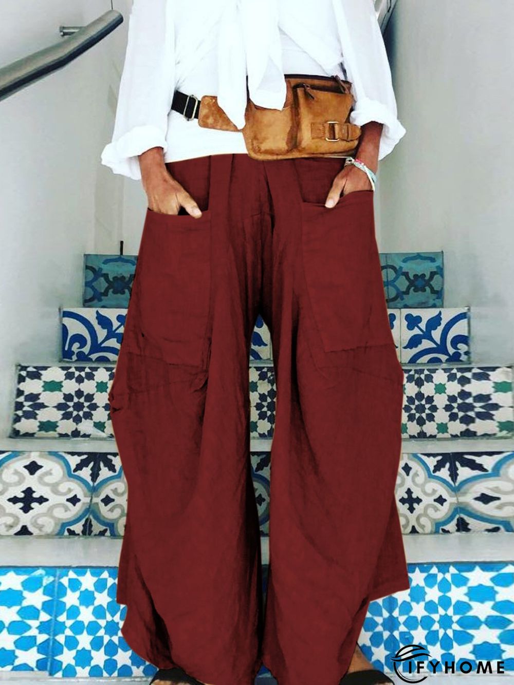 Women Casual Cotton Solid Pockets Pants | IFYHOME