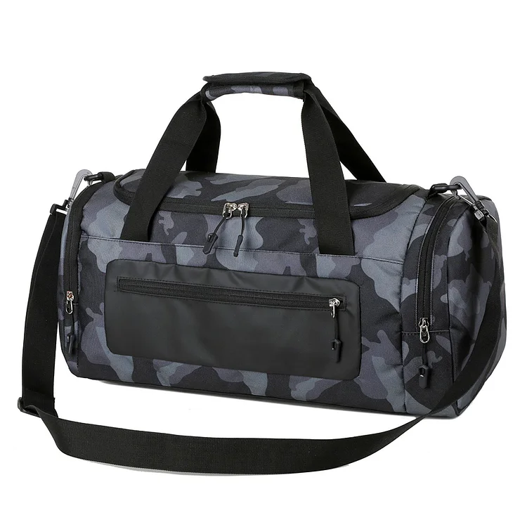 Fitness Bag Carry Handle with Shoe Compartment and Wet Pocket (Camo Dark Blue)