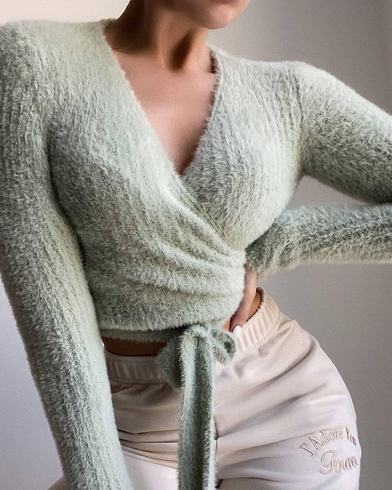 Fluffy Tied Detail Long Sleeve Top
