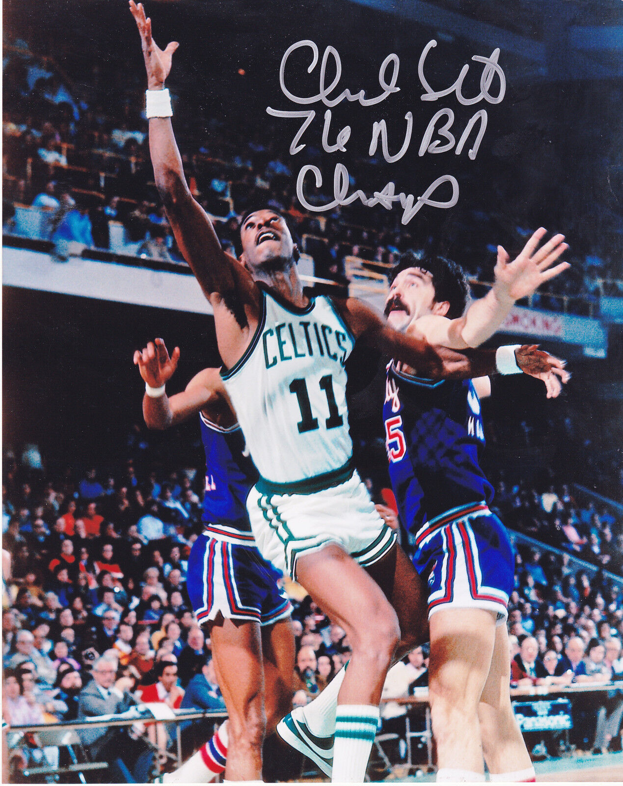 CHARLIE SCOTT BOSTON CELTICS 76 NBA CHAMPS ACTION SIGNED 8x10