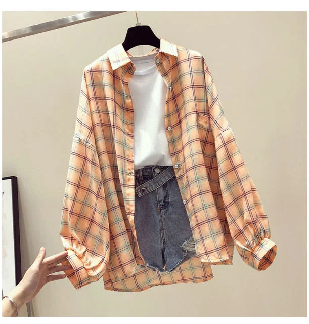 Plaid Classic Loose Shirts Blouse