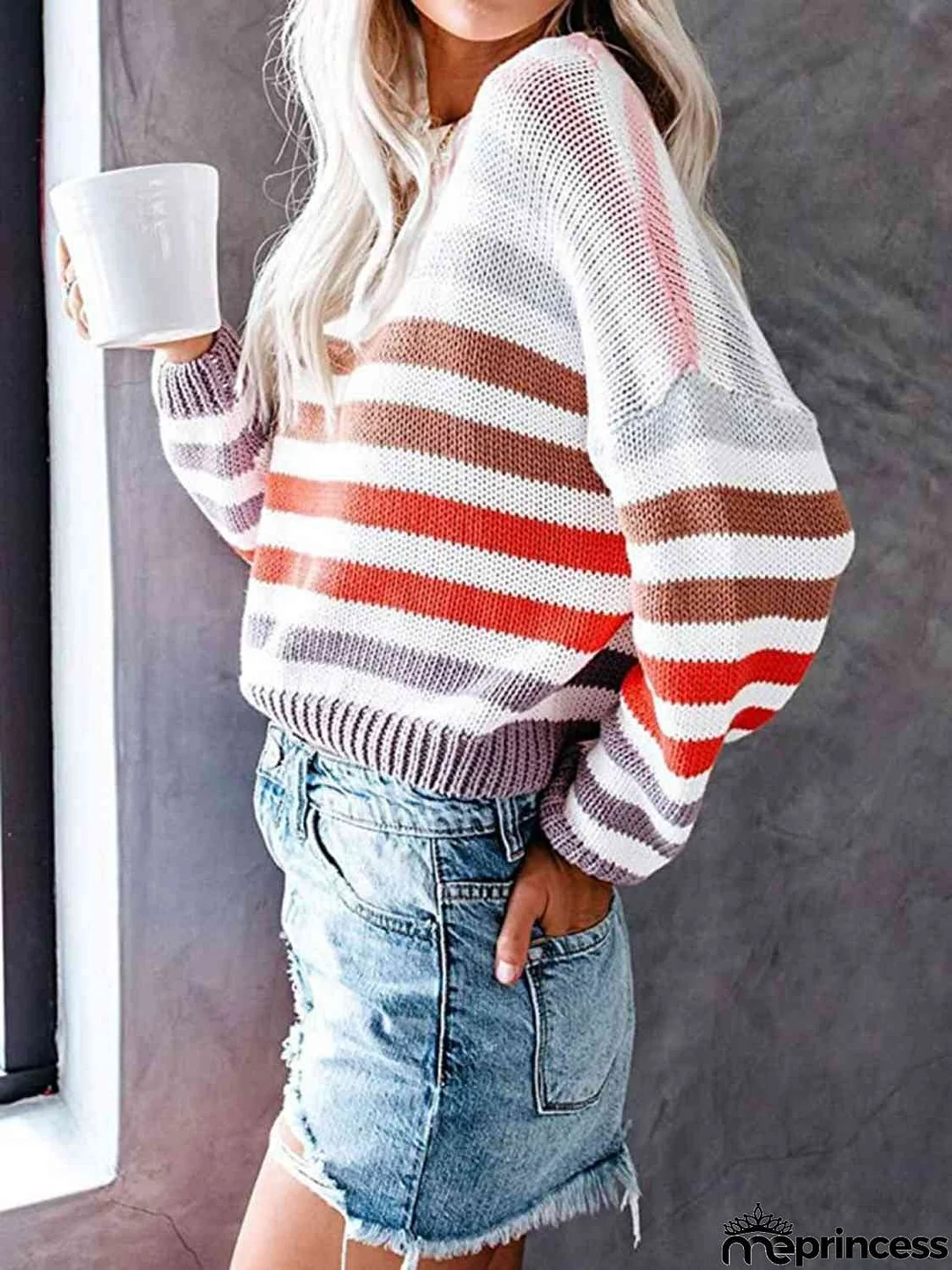 Striped Round Neck Knit Top