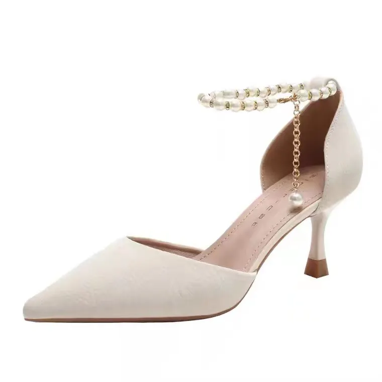 Breakj Breakj Wind High Heels Women's Fine Heel 2023 Autumn New Hollow Single Shoes Small Fresh Pearl Fairy Wind Bag Head Sandals