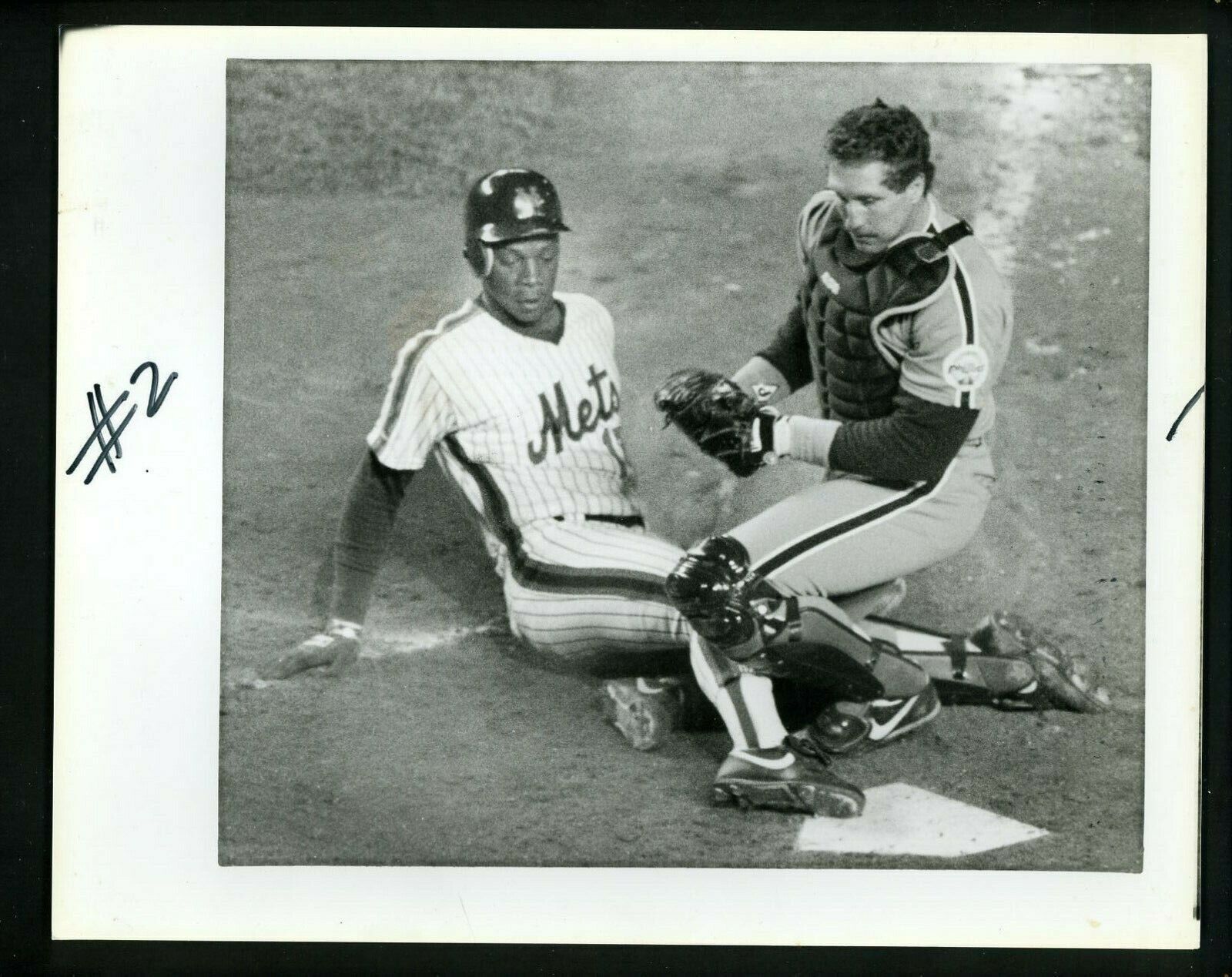 Darryl Strawberry & Lance Parrish 1988 Press Original Photo Poster painting NY Mets Phillies