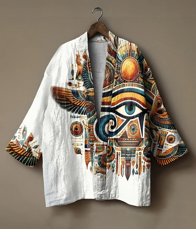 Ancient Egyptian art printed linen and sweater-like blouse
