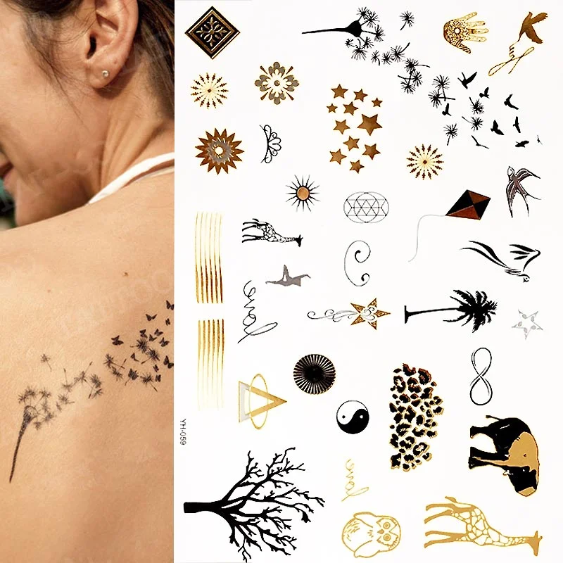 Hot Flash Metallic Waterproof Temporary Tattoo Gold Silver Tatoo Women Henna Boho Floral Design Tattoo Sticker