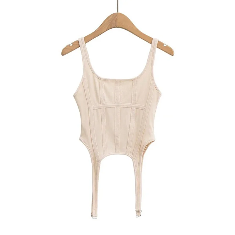 Brownm Brownm Fishbone Harness Hook Vest Female 2023 New Ins Design Sense Slim U Collar Short Top Tide