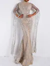Mermaid Embroidered Stand Collar Irregularity Long Sleeves Evening Dress