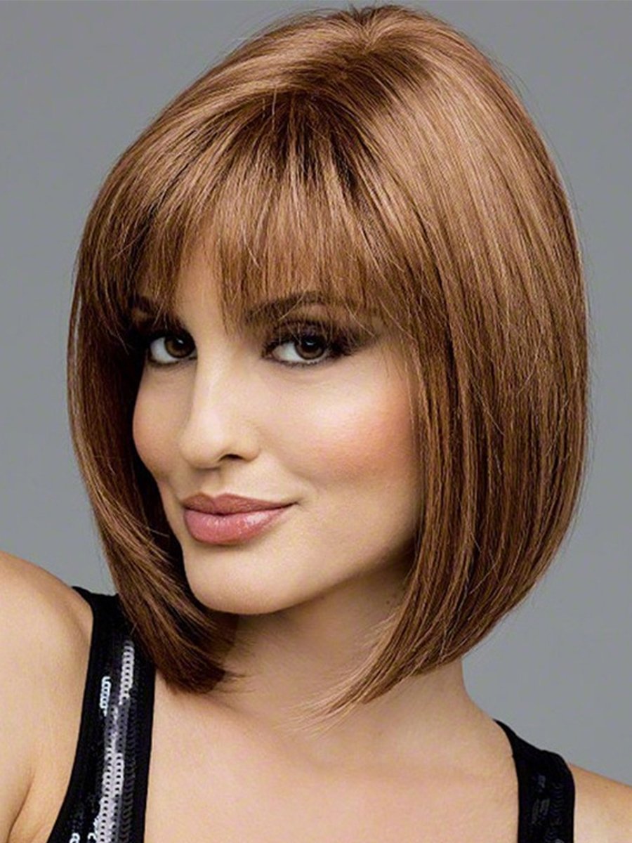 Shoulder-length Angled-cut Hair Wig for Women | Synthetic Hair Wigs