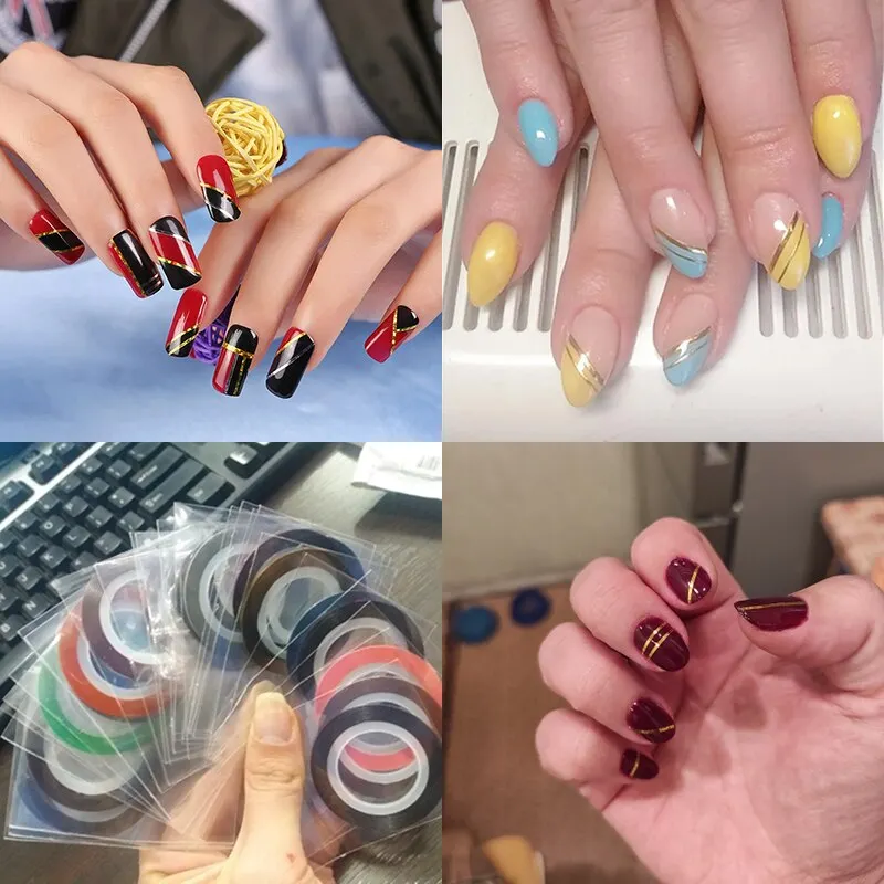 Mixed 10 Colors Nail Striping Tape Metallic Yarn Line 3d Nail Art Decoration Rolls Nail Decals & Sticker Nail Art Accesoires-Nail Inspo
