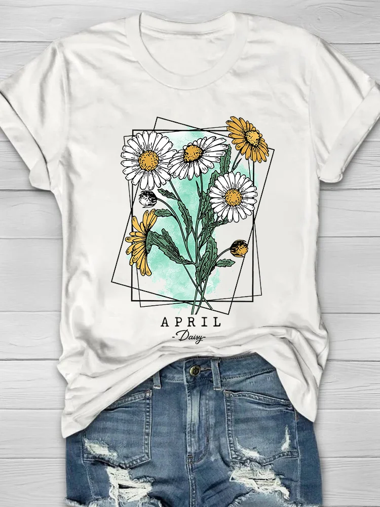 April Daisy Printed Crew Neck Women's T-shirt