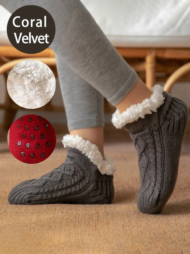 Leisure Home Coral Fleece Twist Pattern Floor Socks Pile Socks Autumn Winter Warm Thick socialshop