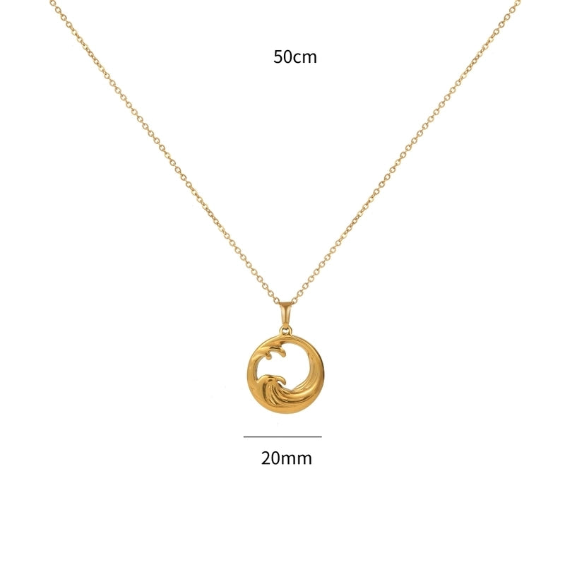 Casual Hawaiian Sea Wave 201 Stainless Steel 304 Stainless Steel 18K Gold Plated Hollow Out Pendant Necklace