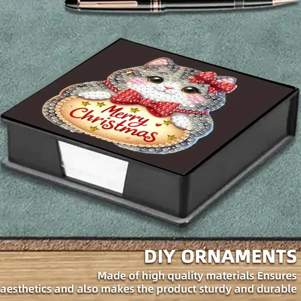 5D DIY PU Diamond Art Note Box with 160 Sheets Paper Memo Pad Holder Kit (Cat)
