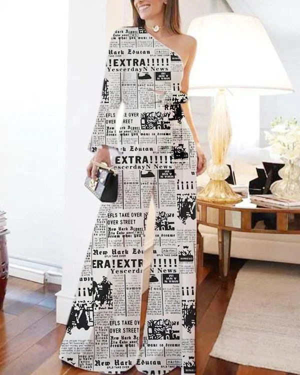 Fashion One-shoulder Printed Women's Jumpsuit