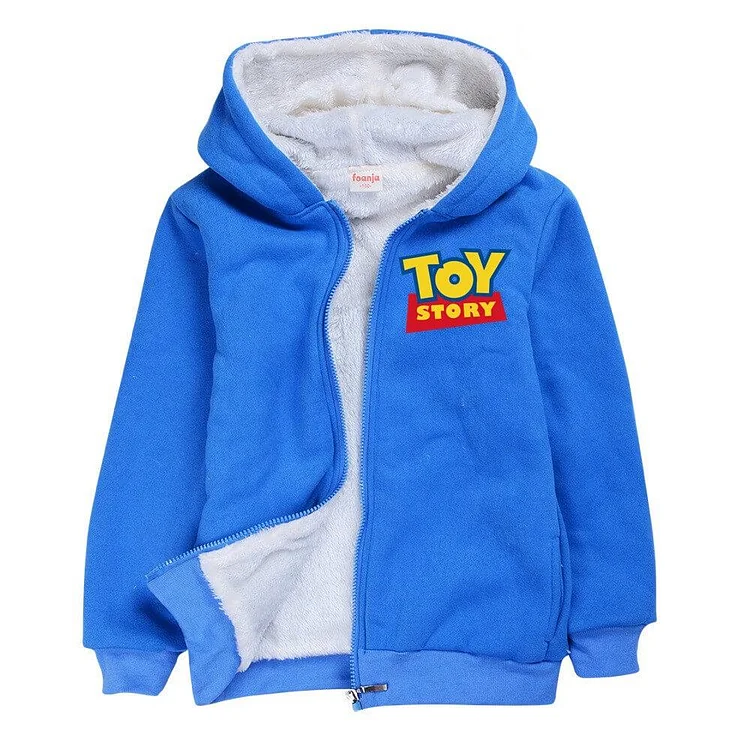 Mayoulove Boys Child Plaided Toy Story 4 Print Blue Zip Up Fleece Lined Hoodie-Mayoulove
