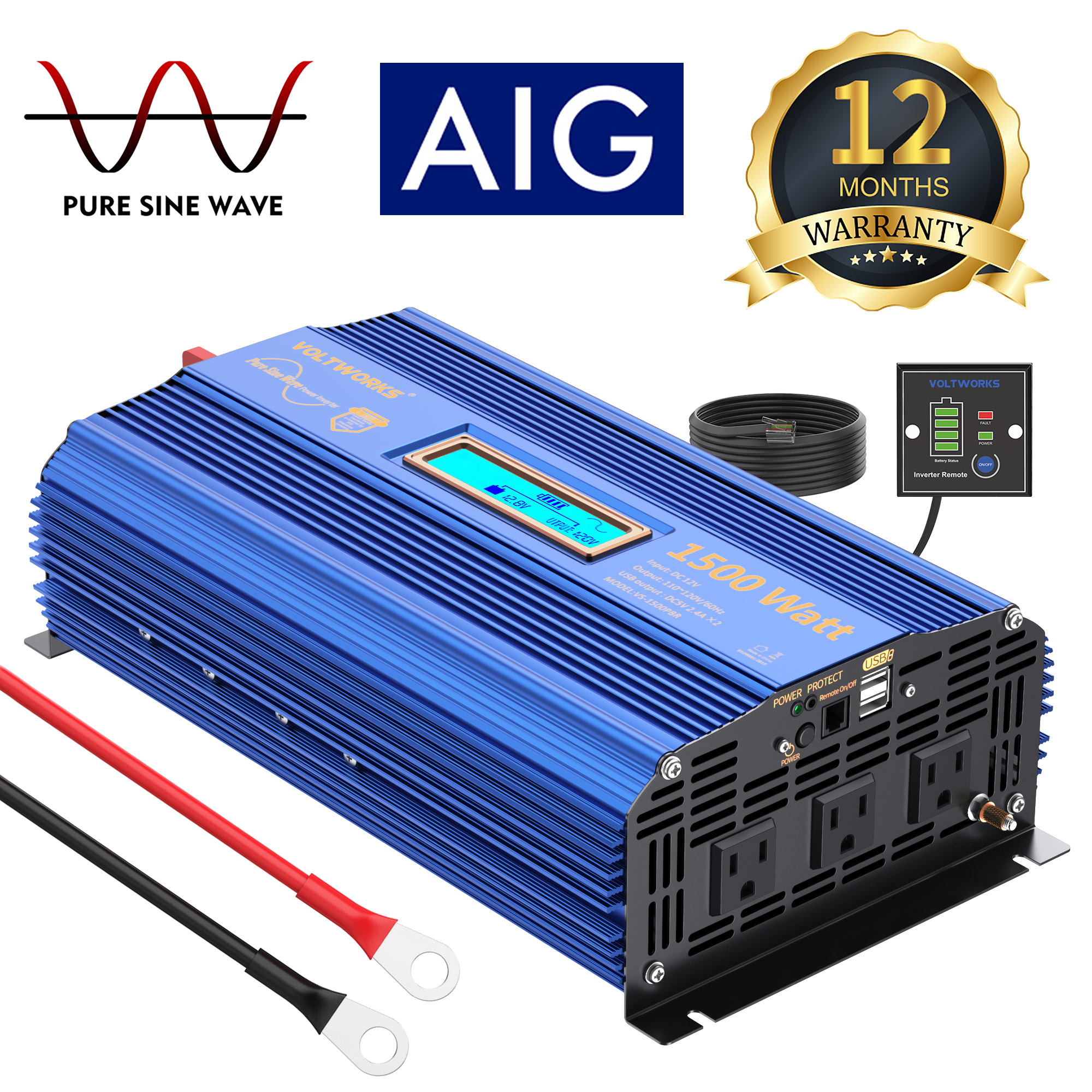 FLAMEZUM Power Inverter Pure Sine Wave 3500Watt 24V DC to 110V 120V Peak Power 4000Watt with Remote Control Dual AC Outlets and Dual USB Port for CPAP RV Car Solar System Emergency 