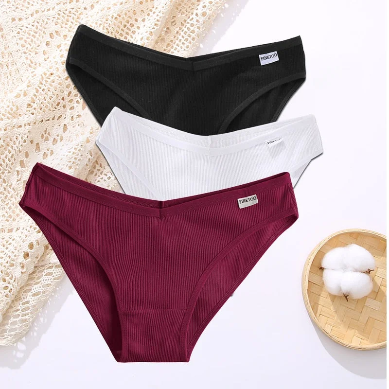 FINETOO 3PCS/Set Lingerie Sexy Women Cotton Panties Underwear Female Underpants 8 Solid Color Soft Woman Briefs Intimates M-XL