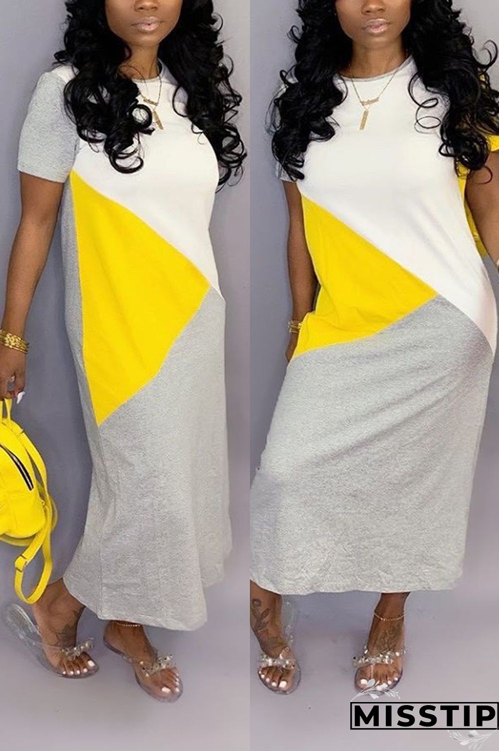 Grey Fashion Casual Stitching Long Dress