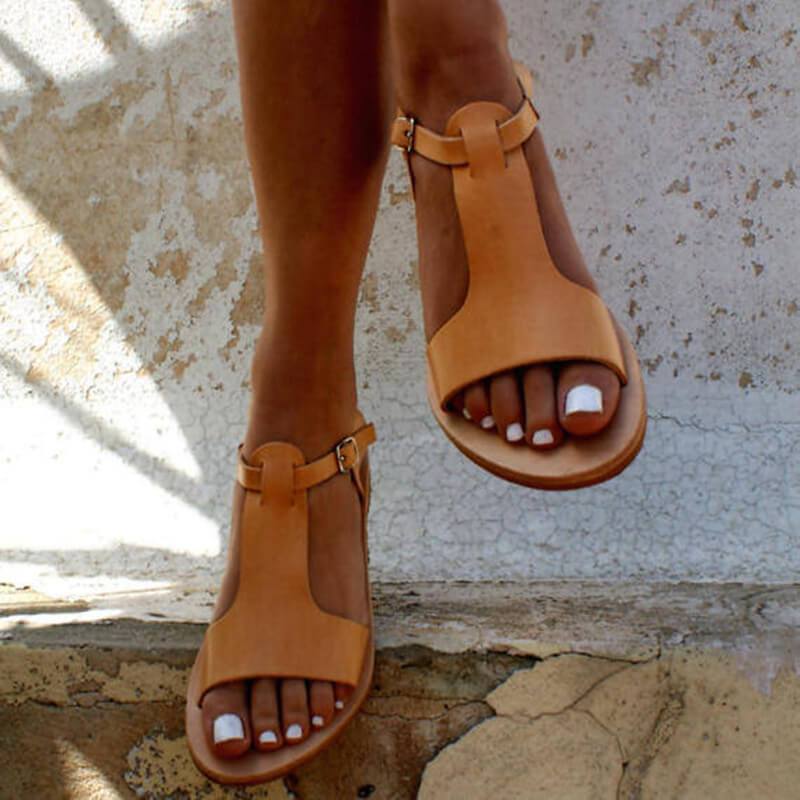 GOOSHOE Roma Open Toe Strap Yellow Flat Sandal