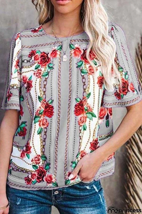 Fashion Round Neck Print T-shirt