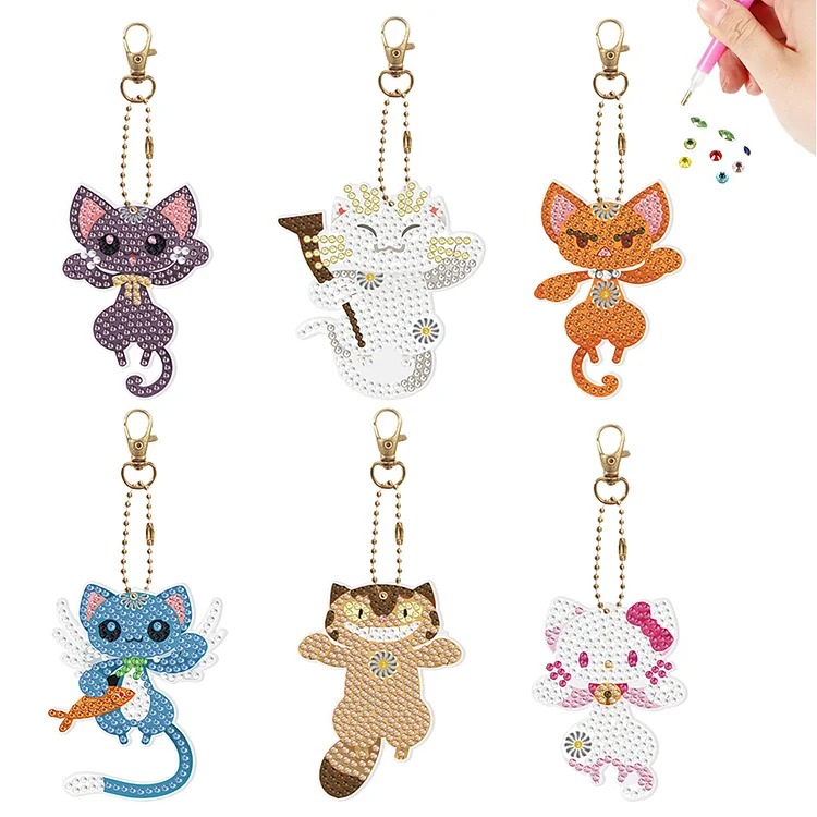 【Key-chain】6Pcs PVC Double Sided Special Shaped Jumping Animal Diamond Painting Keychain gbfke