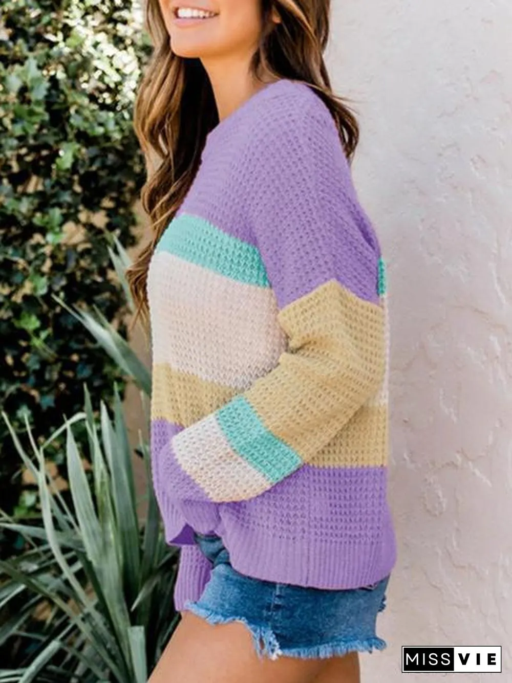 Color Block Round Neck Sweater