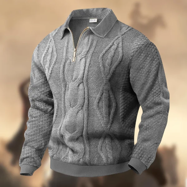 Men's Soft Elastic Vintage City Walk Stylish Solid Knit Sweater Zip