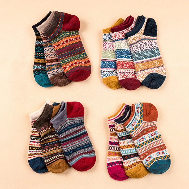 Bohemian Style Pattern Breathable Cotton Ankle Socks