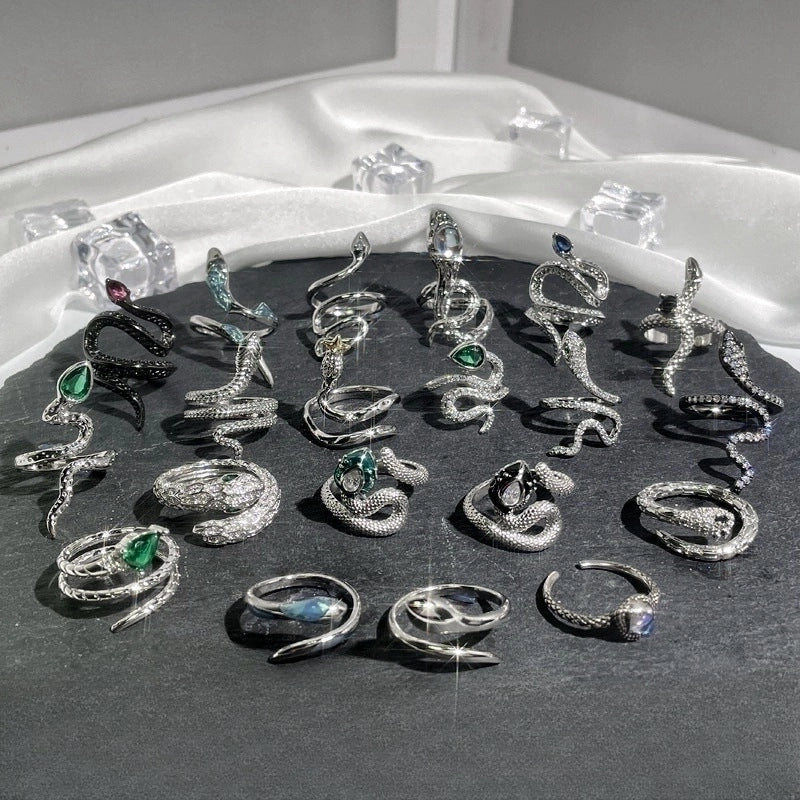 Hip-Hop Cool Style Snake Copper Plating Inlay Rhinestones Open Rings