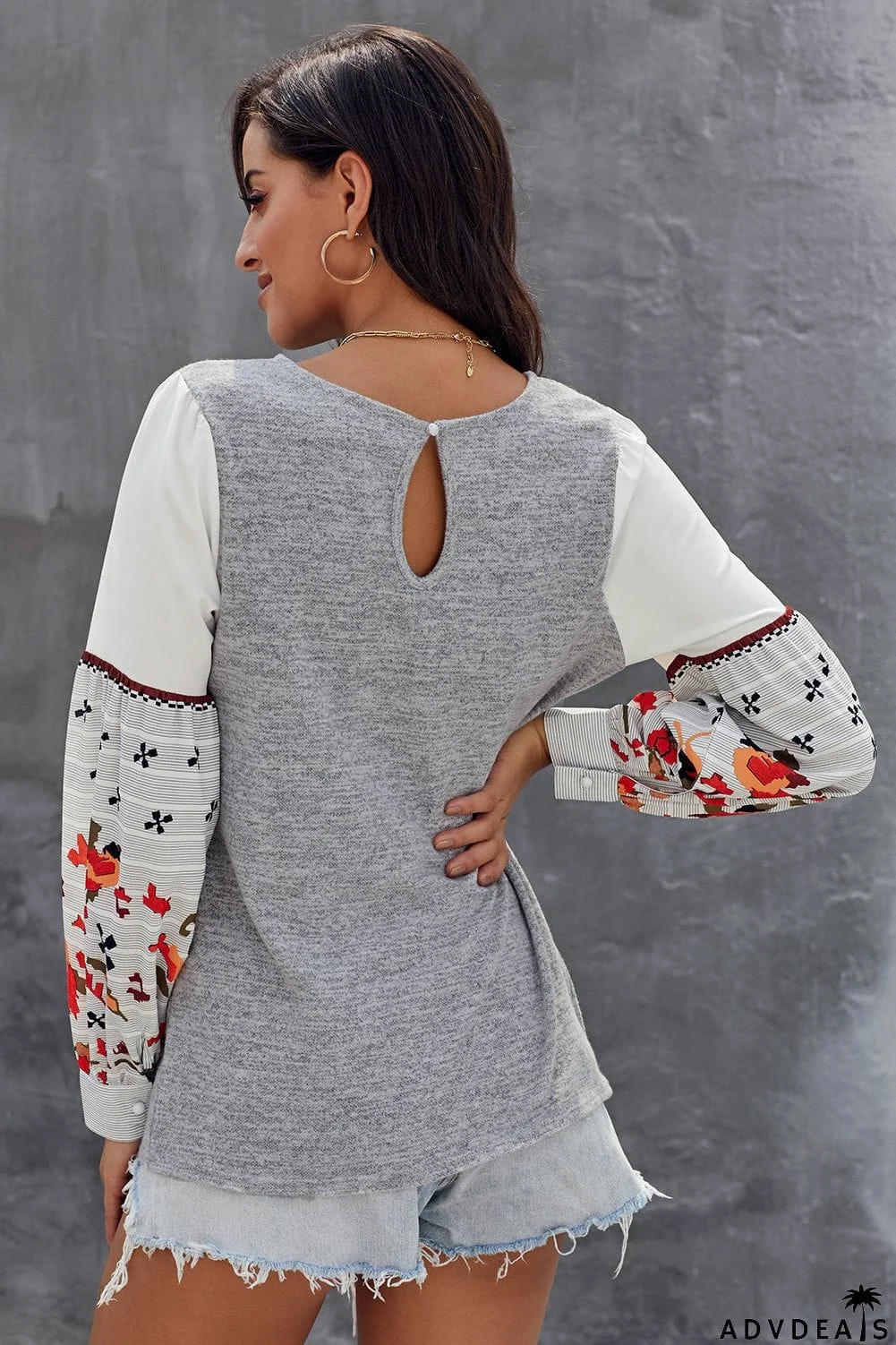 Chic Khaki Contrast Printed Sleeve Knit Sweatshirt