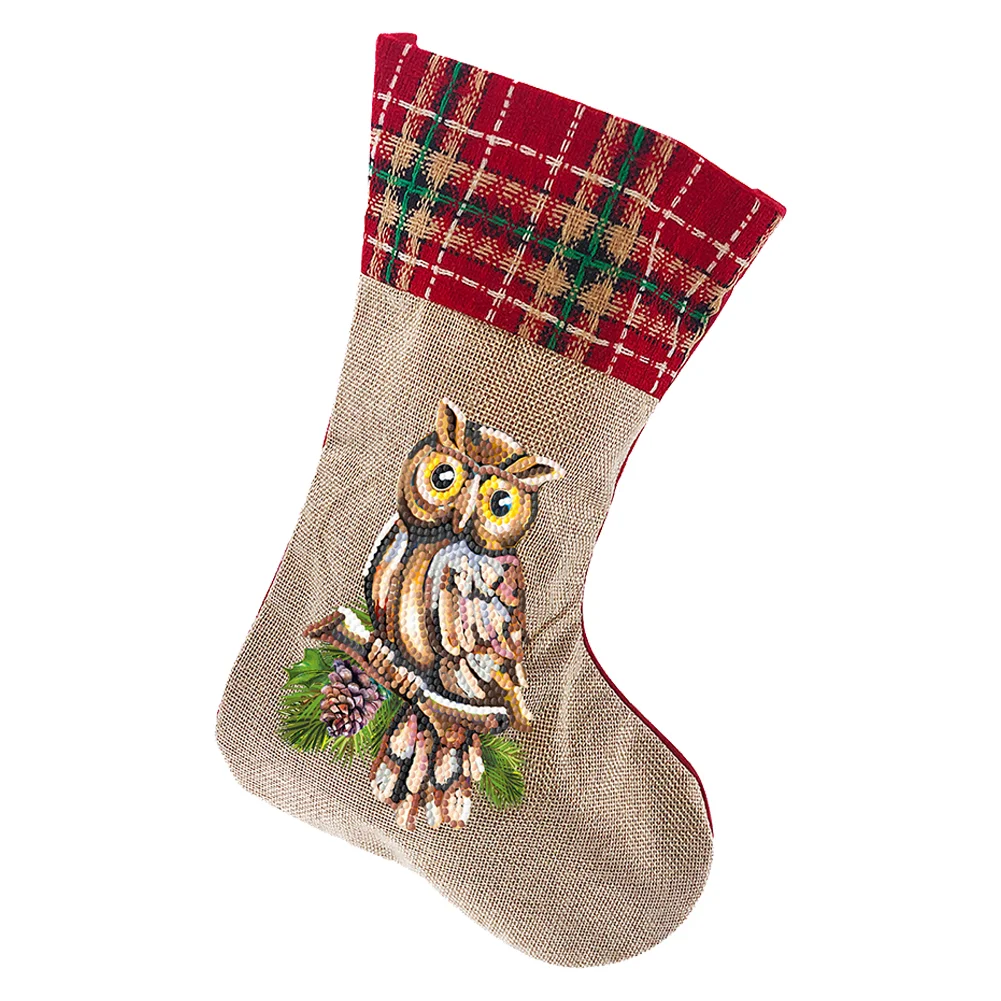 DIY Owl Christmas Socks Decor DIY Diamond Art Kits for Family Party Decoration(20*35cm)