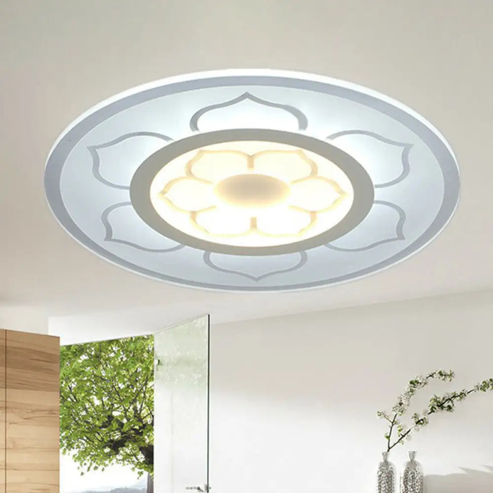 Simplicity Clear Led Flush Mount Ceiling Light For Bedroom / 16.5&rsquo; Inner Warm Outer White