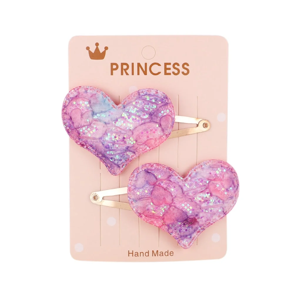 2Pcs/set Glitter Cartoon Cartoon Love Heart Crown Hair Clips For Girls Handmade Hairpins Boutique Barrette Kids Hair Accessories