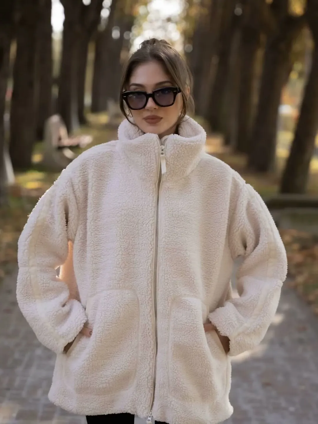 Nigikala Nigikala Autumn And Winter New Women's Pure Color Lazy Lamb Hair High Collar Hair Coat A65002