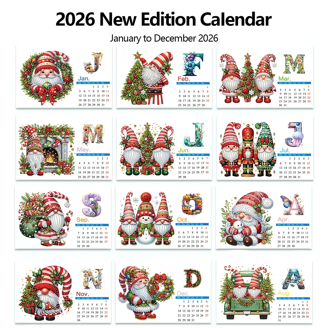 2026 Calendar Diamond Painting Kit Christmas Gnome DIY Diamond Art Desk Calendar